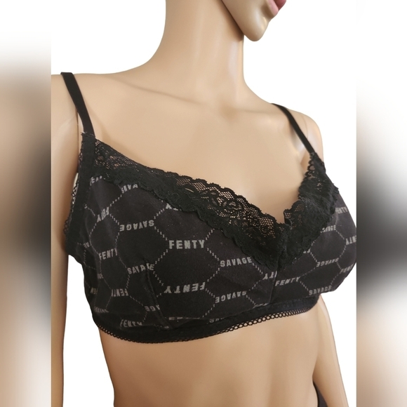 Savage X Fenty Cotton Essentials Black Caviar Logo Bralette - Picture 4 of 10